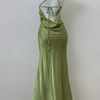 Simple Olive Green Straps Long Backless Prom Dresses - Thumbnail 1