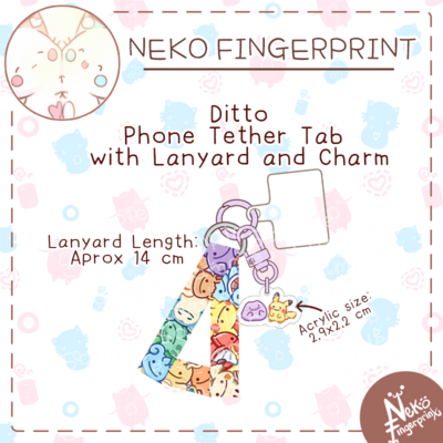 Ditto phone tether tab with lanyard and charm