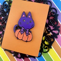 DEFECTS ONLY pumpkin cat hard enamel pin LAST ONE  - Thumbnail 1