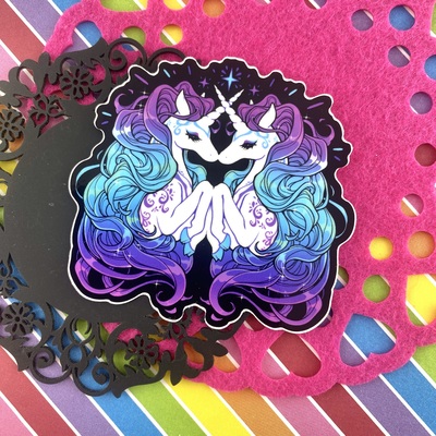 3 x 3 mirror unicorns sticker