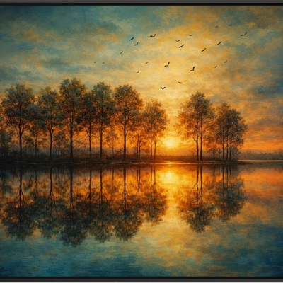 Golden sunset lake landscape fine art print 36x24