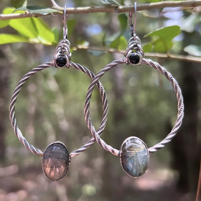 Labradorite scarab hoops