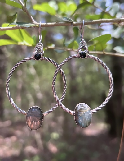 Labradorite Scarab Hoops