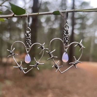 Barbed wire heart hoops - glass