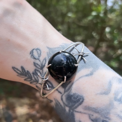 Barbed wire obsidian cuff 