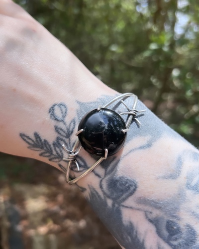 Barbed Wire Obsidian Cuff 