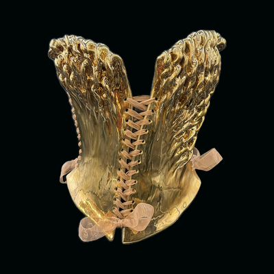 Gold spindle 4 piece wearable ceramic corset by: nicole moan 