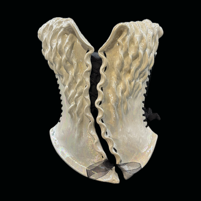 Mother pearl spindle 4 piece wearable ceramic corset by: nicole moan 