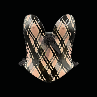 Pink plaid black bow 3 piece wearable ceramic corset by: nicole moan 