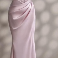 Off-the-Shoulder A-Line Blushing Pink Stain Prom Dresses - Thumbnail 1