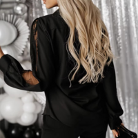 Design Casual Lace Patchwork Slit Shirt - Thumbnail 3