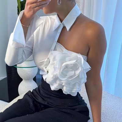 Design flowers fashionable and elegant white shirt top