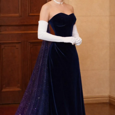 Sweetheart a line royal blue velvet prom dresses