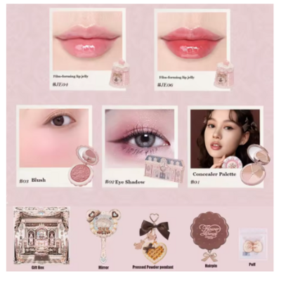  9-piece coquette beauty vault,hydrating glossy melting lip balm,viral tiktok solid lip gloss click pen,cute pink makeup gift box for teens