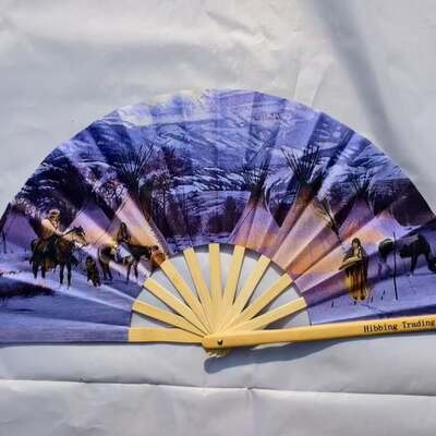 Indigenous native teepee 11 x 22 rave fan folding satin nylon handheld