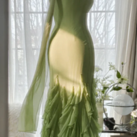 Beautiful Straps Green Fitted Sleeveless Long Prom Dresses - Thumbnail 1