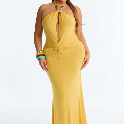 Halter ruched maxi dress