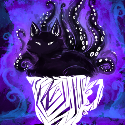 Void cat in teacup with iridescent foil