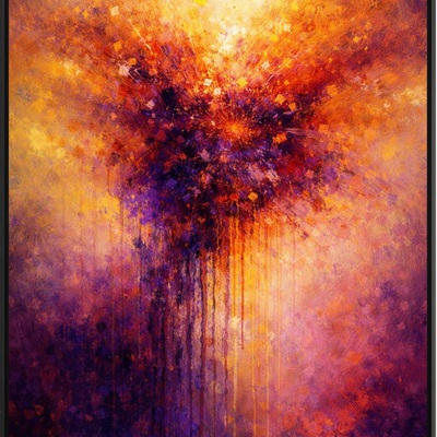 Modern abstract art print 24x36 - purple and gold vertical wall decor