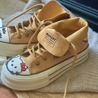 Hand-painted Kitty canvas high-top sneakers - Thumbnail 1