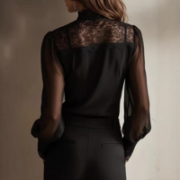 Long Sleeved Loose Lace Bow Top Shirt - Thumbnail 1