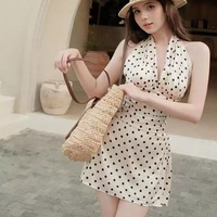 Polka Dot Printed Fit-Flare Dress - Thumbnail 2