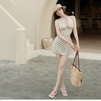 Polka Dot Printed Fit-Flare Dress - Thumbnail 3