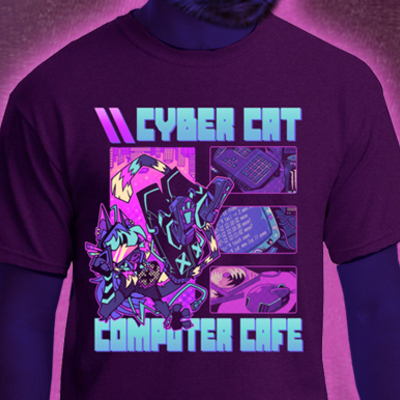 Cyber cat computer cafe t-shirt