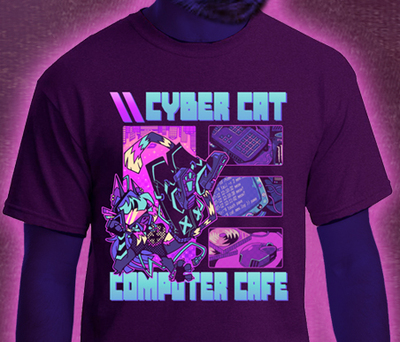 Cyber Cat Computer Cafe T-Shirt