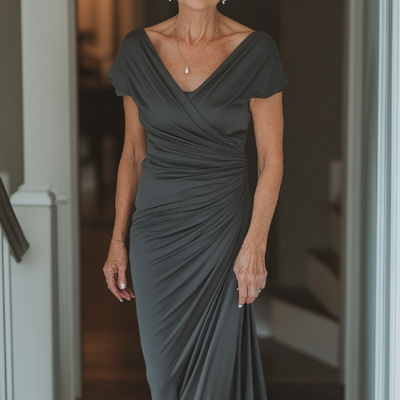 Sheath grey stain mother of the bride/groom dress formal evening dress