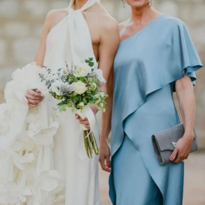 Simple blue stain mother of the bride/groom dress formal evening dress