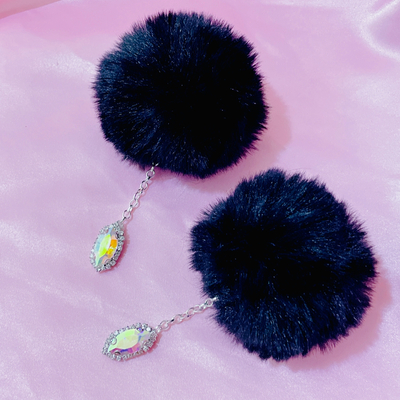 Black pom earrings 