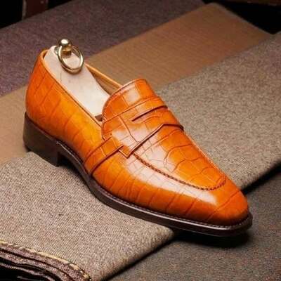 Hot sale men's christmas brown crocodile genuine leather loafers shoes