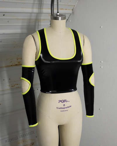 Ooak "ufo" tank + gloves set - blk/ylw