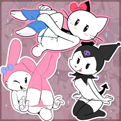 Naughty trio sticker - holographic