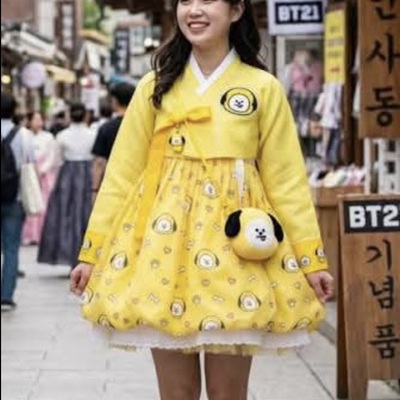 Custom order for janet — modern hanbok style jacket & handpainted bubble skirt