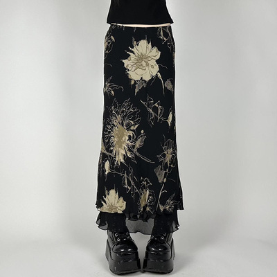 Women fashion florals print slim skirts fairy streetwear gothic bottoms skirt