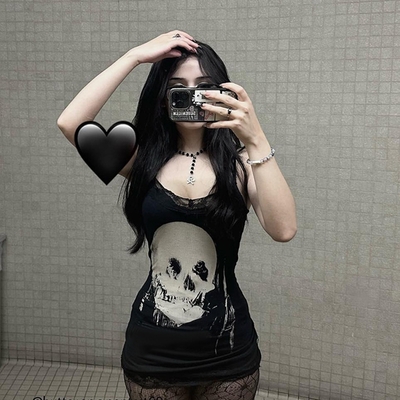 Gothic skull print club party cami mini dress