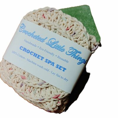 Crochet spa set – handmade cotton washcloth & facial scrubbies set