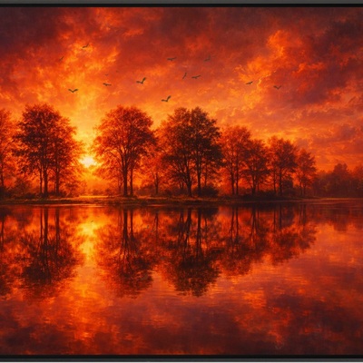 Large red and orange sunset art print 36x24 unframed matte paper landscape wall decor for living room