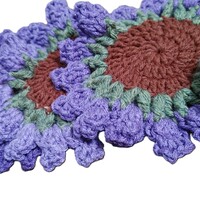 Crochet Flower Pot Coaster Set – Cute Basket with Folded Flower Coasters - Thumbnail 1