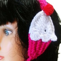 Cupcake ear covers – Handmade Crochet Winter Headband - Thumbnail 3