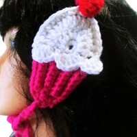 Cupcake ear covers – Handmade Crochet Winter Headband - Thumbnail 1