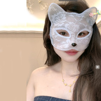 Cat Face Lace Mystery Cat Eye Half Face Mask - Thumbnail 2