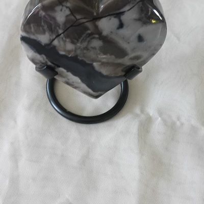 Natural hand carved polished  volcanic moss agate heart quartz