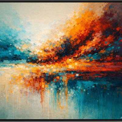 Abstract sunset painting teal orange modern large wall art print