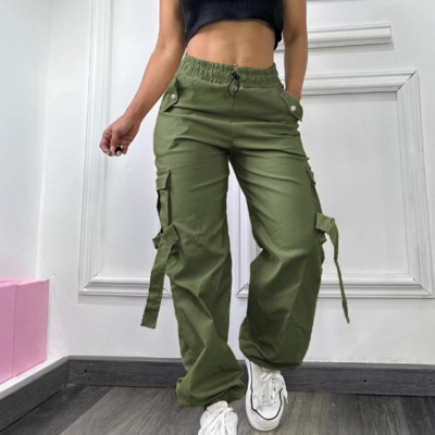 Solid color pocket casual sports pants