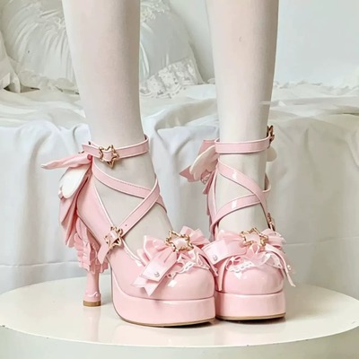 Dola lovely platform heels feature star-shaped buckles and intricate bow - 3 colors