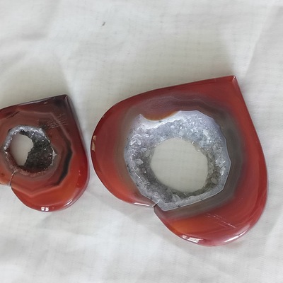 Natural red carnelian hand carved heart agate crystal quartz with drusy 