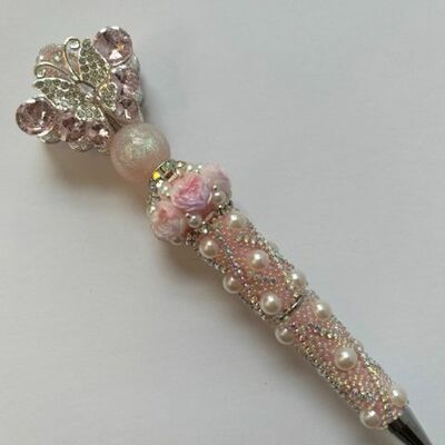 Pink rhinestone beaded pen